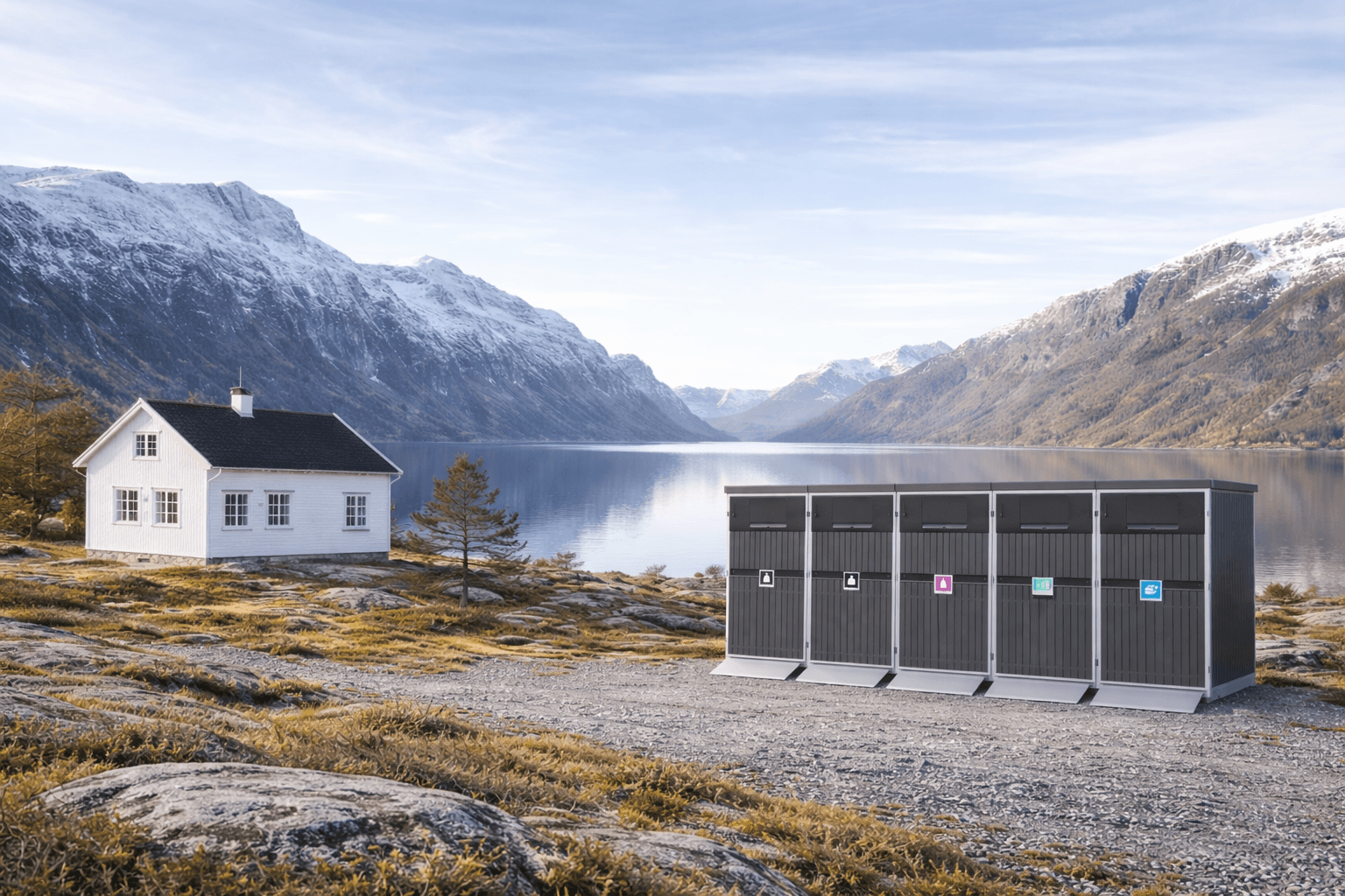 Avfallsskap og barnevognskap i utendørs miljø